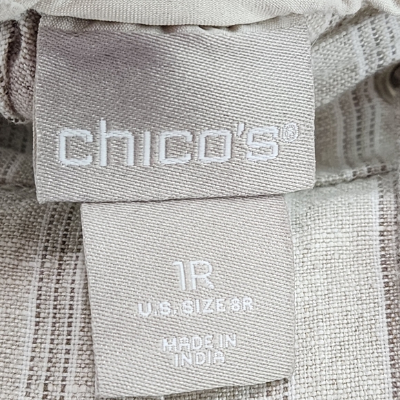 Chico's Women's Striped 100% Linen Drawstring Pull on Coastal Pants - Picture 3 of 9